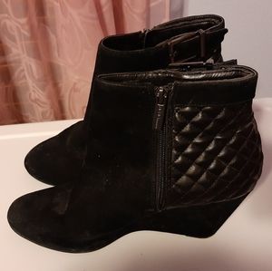 Suede and Patterned Black Wedge Boots